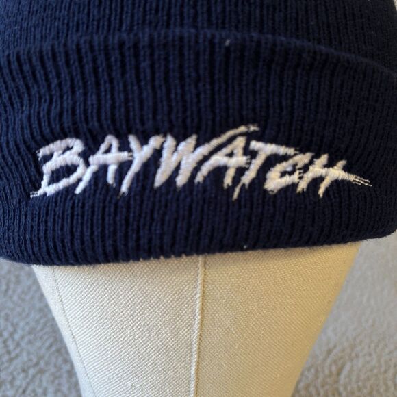 VTG Baywatch Beanie Cap Knit Black Embroidered  Winter Spellout Warm Outdoor - Picture 3 of 6